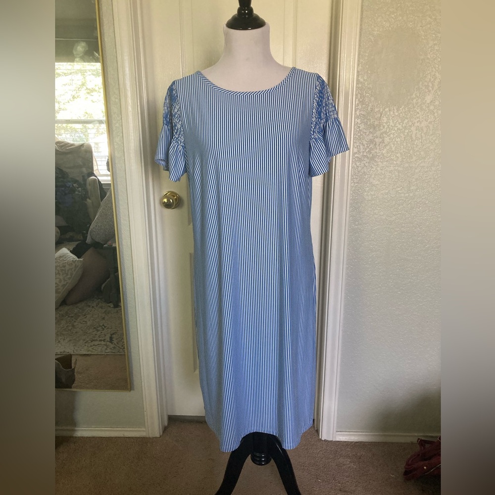 NWT Talbots blue white striped dress size L